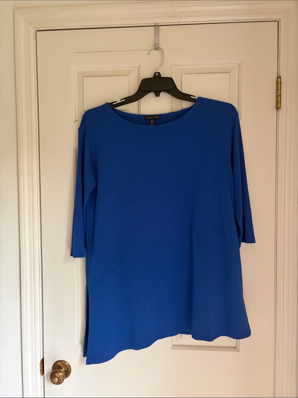 Eileen Fisher Royal Blue Boatneck Tunic with Diagonal Seam, Size M/M